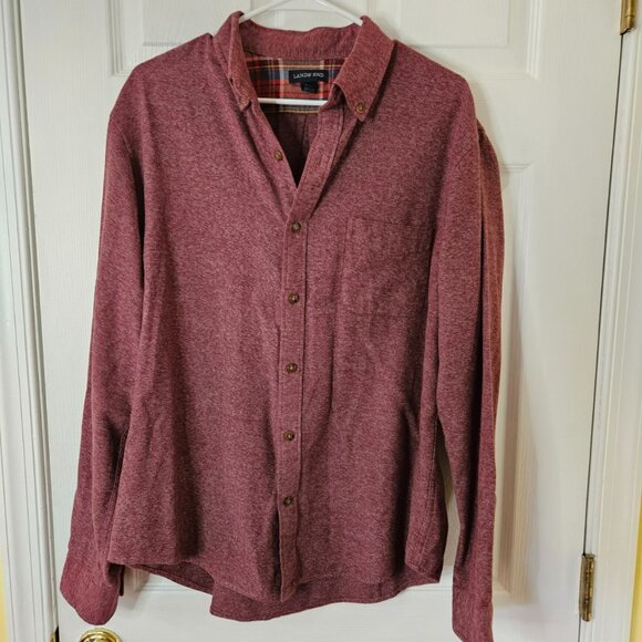 Lands’ End Shirt Men’s L 16 - 16 ½ Button Down Tailored Fit Solid Comfy Outdoor - Picture 1 of 8